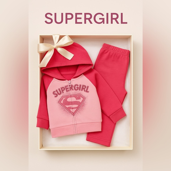 Supergirl Hoodie & Jogger Set – Pink 2-Piece Toddler Outfit | Size 12 months - Picture 3 of 7